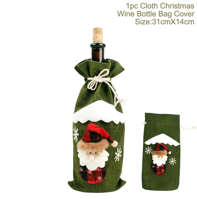 Décoration de Noël joyeuse pour la maison 2024 Housse de bouteille de vin Père Noël Chaussette bonhomme de neige Porte-cadeaux Décoration de Noël Nouvel An
