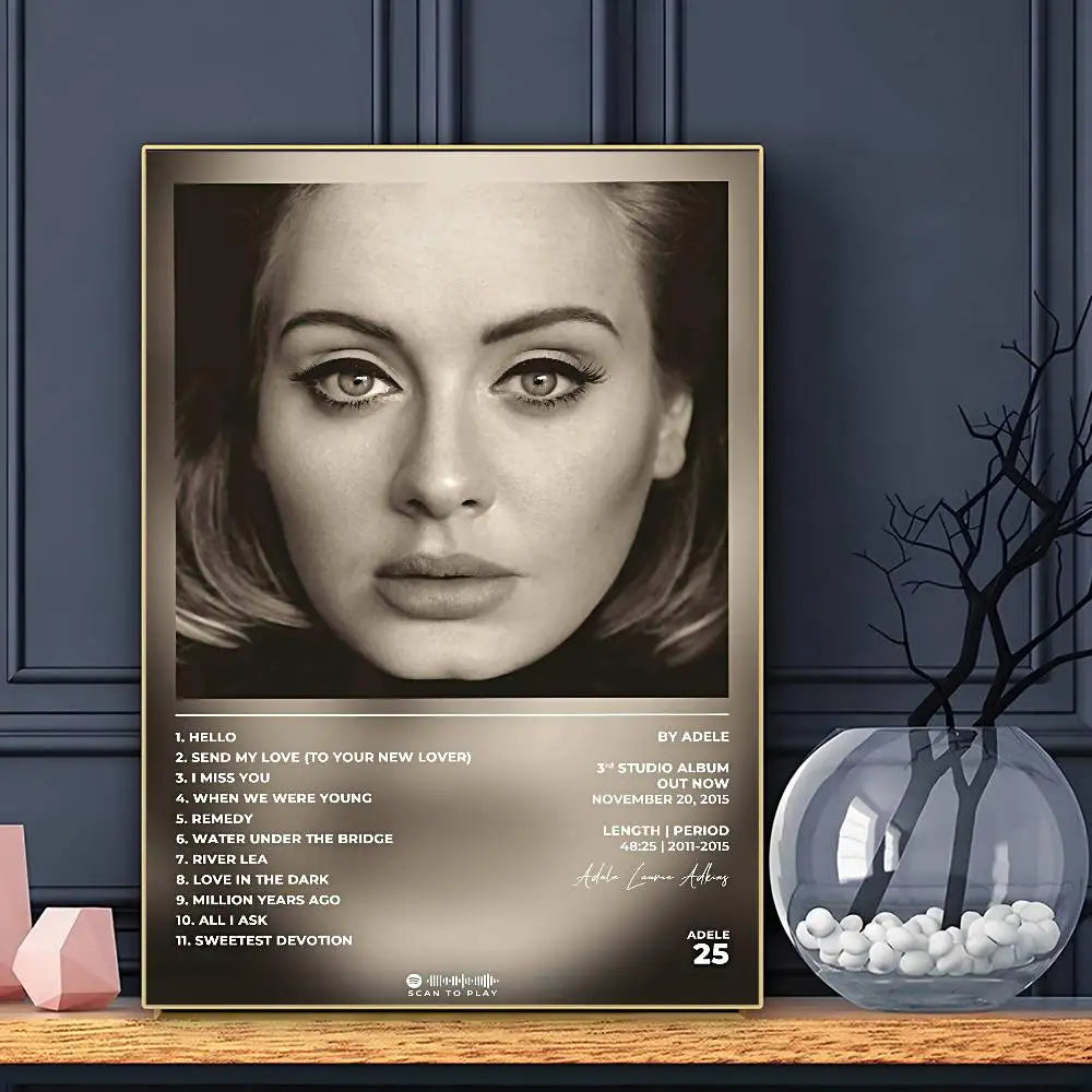 Póster de la cantante Adele, arte HD, adhesivo, impermeable, para la pared, decoración para el hogar, salón, bar