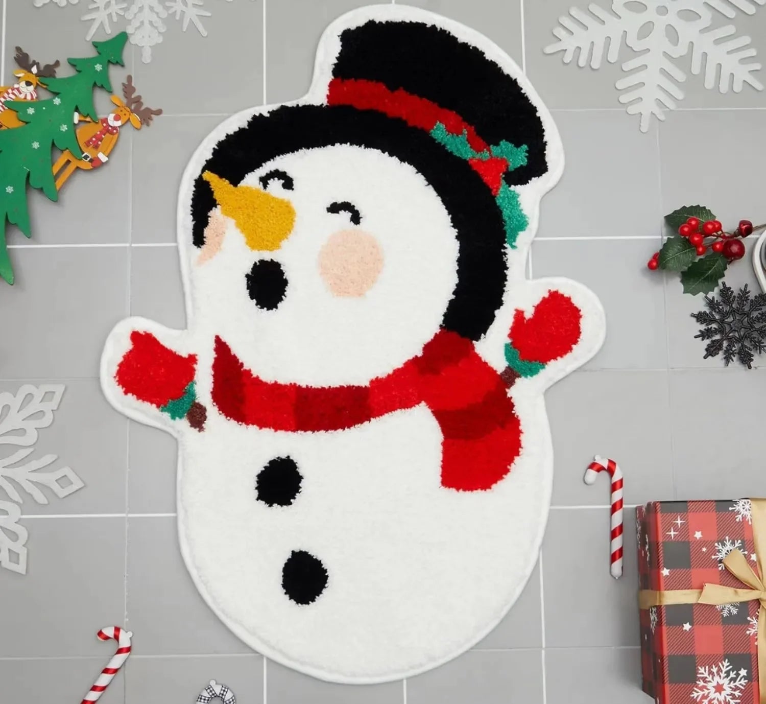 Alfombra de lana tipo VIKAMA de árbol de Navidad de dibujos animados, alfombrilla antideslizante suave, felpudo de entrada, ambiente festivo, decoración del hogar