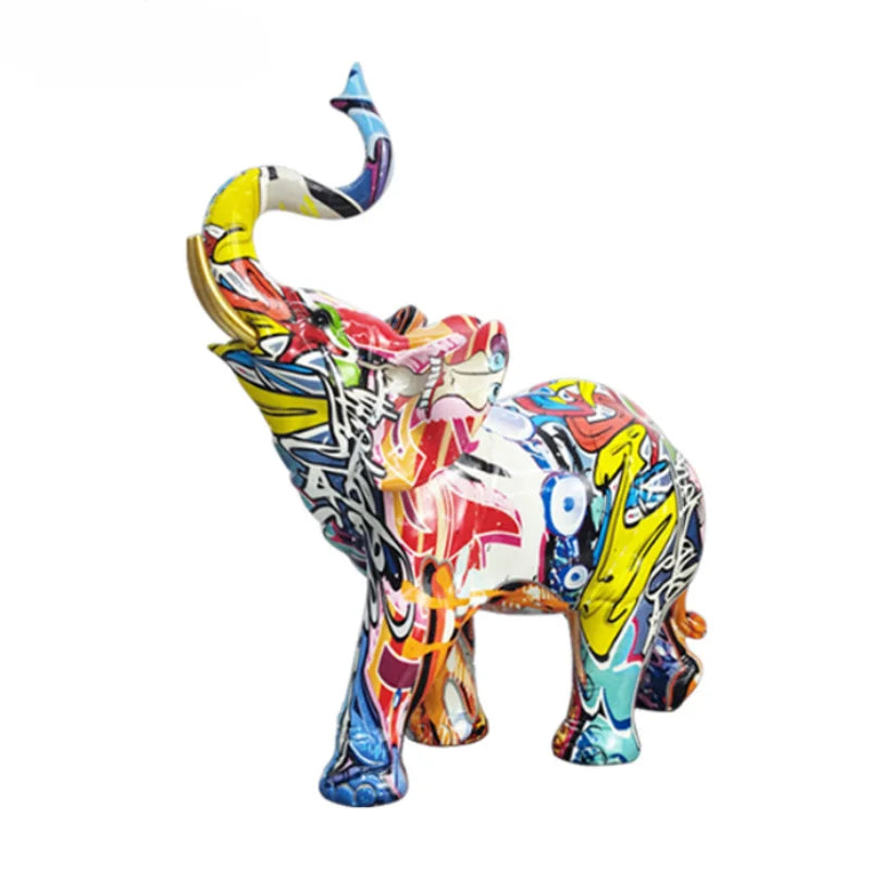 Decoración del hogar Pintura nórdica Escultura de elefante de grafiti Figurita de elefante de arte Estatua de elefante creativa Artesanía de resina Adornos decorativos