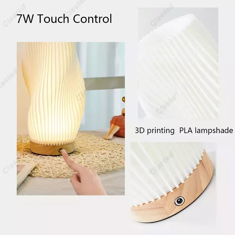 Lámpara de Mesa de Madera de 7W para Dormitorio, Recargable por USB, Lámpara de Noche, Regulable sin Escalones, Luz de Escritorio LED, Decoración Navideña para el Hogar