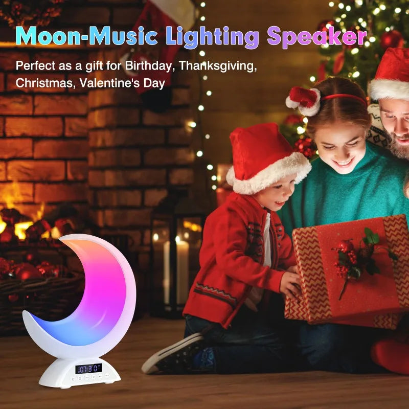 Linda lámpara de ambiente lunar con atenuación táctil, reloj, luz que cambia de color RGB, altavoz Bluetooth, reproducción de música, luz nocturna para dormitorio del hogar