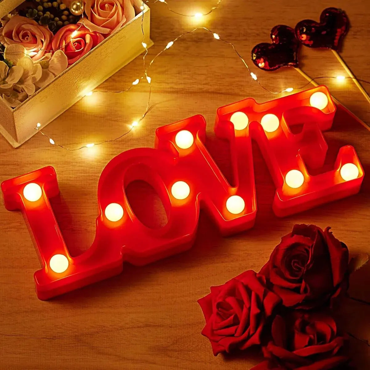 1 Luz de noche LED en forma de corazón "Love" blanca cálida, luz decorativa a pilas para boda, propuesta, cumpleaños, fiesta, accesorio fotográfico