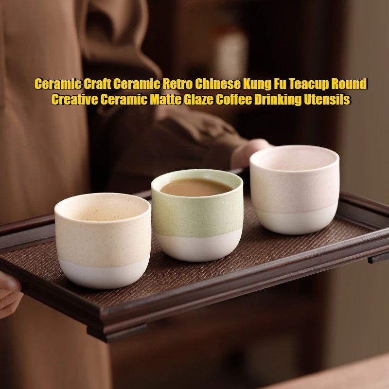 Tasse à thé en céramique artisanale rustique, style rétro chinois Kung Fu, ronde, créative, en céramique, glaçure mate, ustensile à café