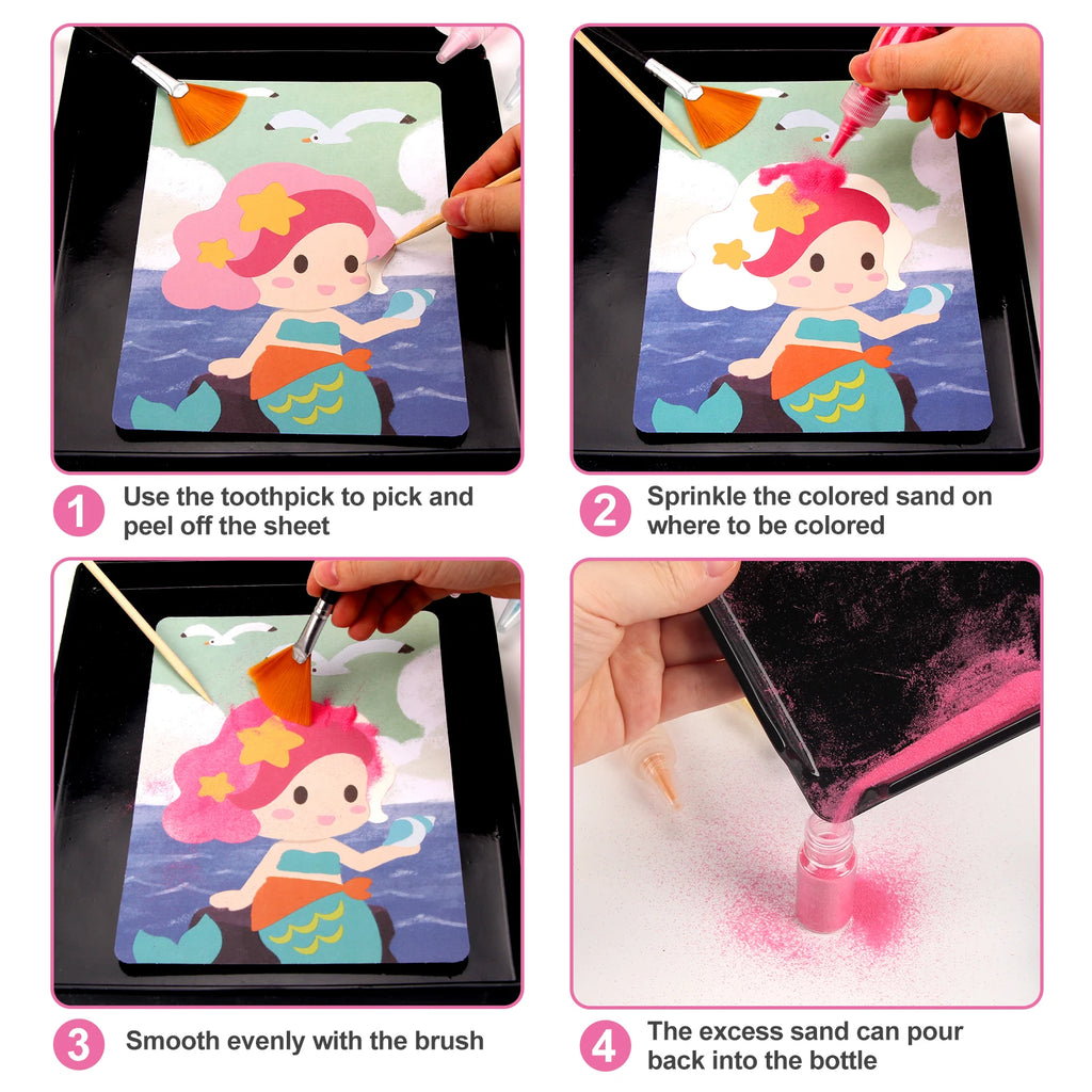 Kit de Arte con Arena DIY Artesanía de Pintura de Arena 14 Colores 12 Tarjetas de Pintura de Arena de Princesas Juguetes Montessori Juguetes Educativos para Niños Regalos