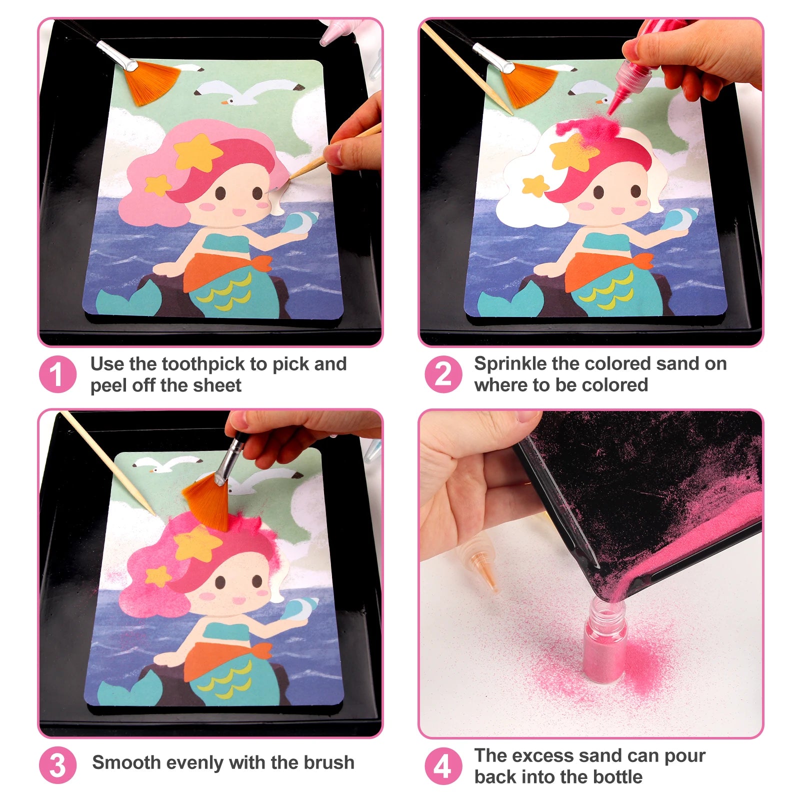 Kit de Arte con Arena DIY Artesanía de Pintura de Arena 14 Colores 12 Tarjetas de Pintura de Arena de Princesas Juguetes Montessori Juguetes Educativos para Niños Regalos