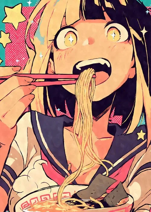 Cat Ear Anime Girl Eating Ramen Poster Aesthetic Anime Ramen Art Prints Japanese Style Cartoon Decor Sexy Girl Canvas Painting