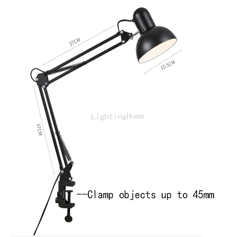 Lampe de bureau LED de protection oculaire à bras long, pliable, à pince, pour l'apprentissage, le nail art, la broderie, la photographie et l'éclairage d'appoint.