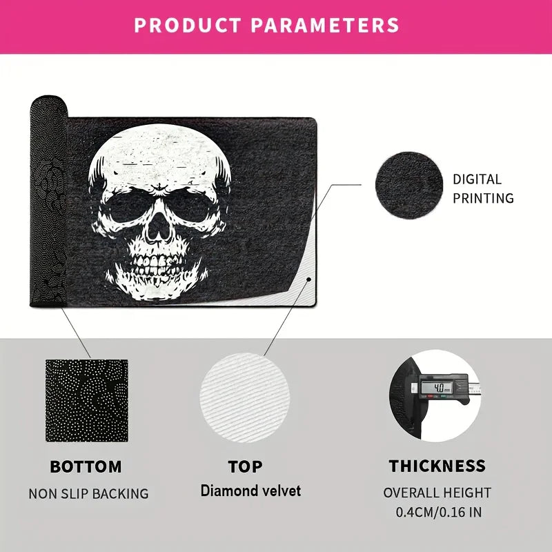 VIKAMA Tapis de sol d'Halloween à motif de crâne, pour salon, chambre à coucher, noir, anti-salissure, résistant à la saleté