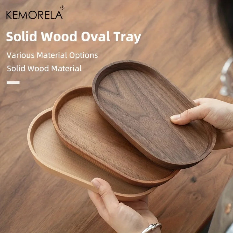 KEMORELA 1PCS Vajilla de madera maciza, plato de postre redondo, bandeja de madera de estilo japonés, plato para aperitivos, plato para frutas secas, plato de madera