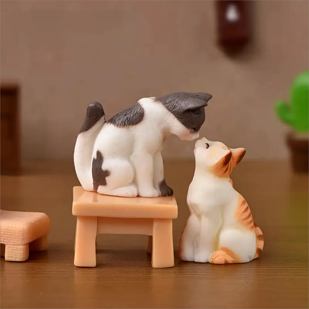 [6 piezas de figuras de gatos vintage para decoración] 6 figuras de gatos en miniatura de resina vintage, accesorios de jardín de hadas, decoración artesanal de mesa