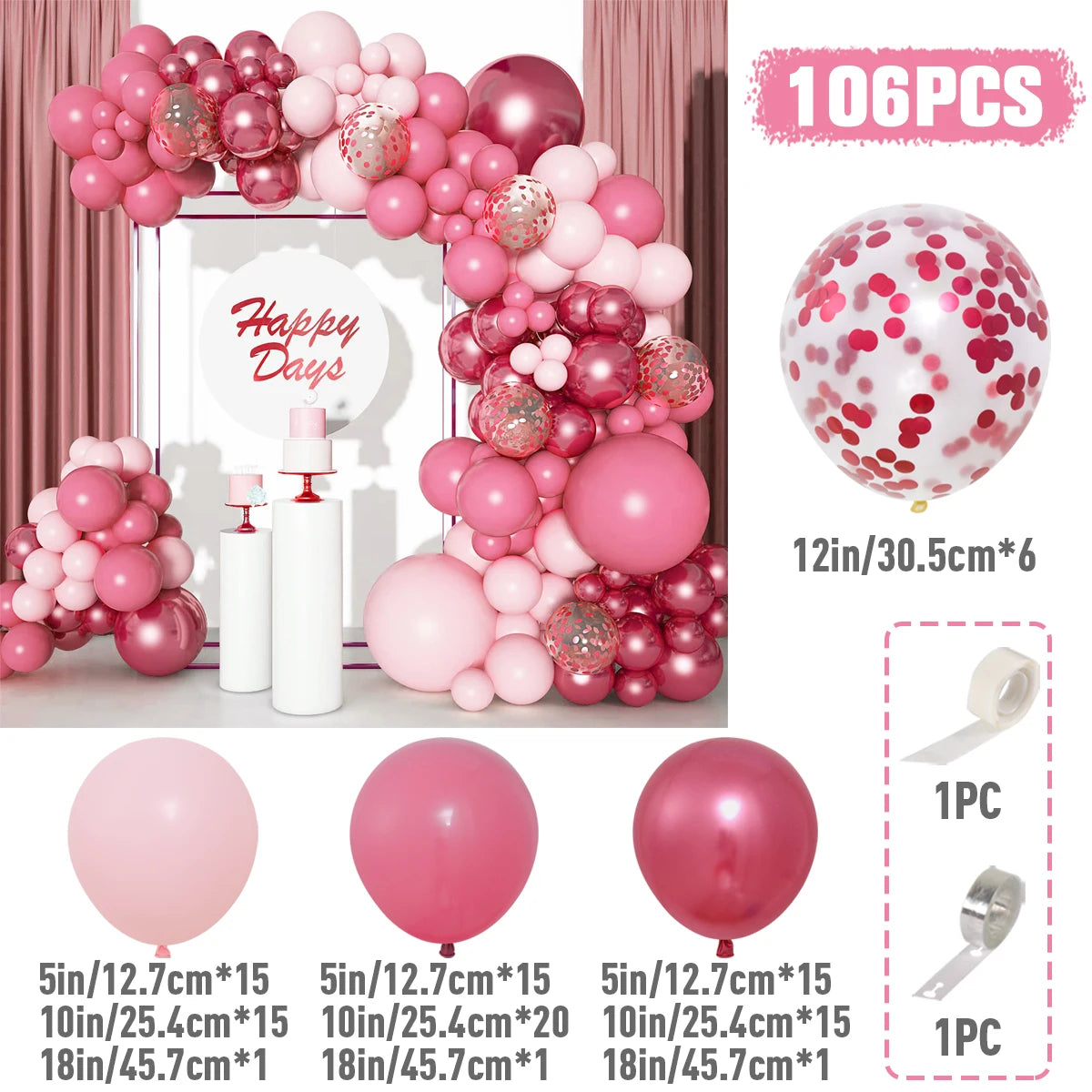 Pink Red Balloon Garland Arch Kit Happy Birthday Party Decoration Kids Wedding Birthday Balloon Latex Baloon Baby Shower Decor