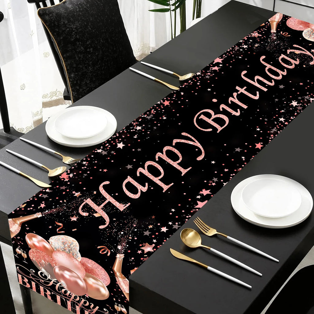 Camino de mesa de feliz cumpleaños dorado y negro para fiesta de 30, 40 o 50 años, decoración de fiesta de aniversario para adultos, artículos para fiestas de cumpleaños