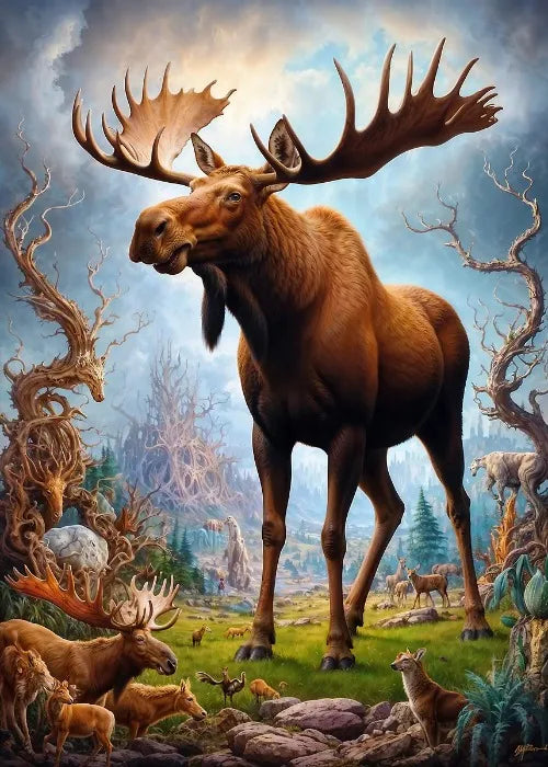 Safari Surrealista Animales Salvajes Cartel Animal Espiritual Estética de Pared Mundo Surrealista León Elefante Tigre Conejo Zorro Impresiones en Lienzo