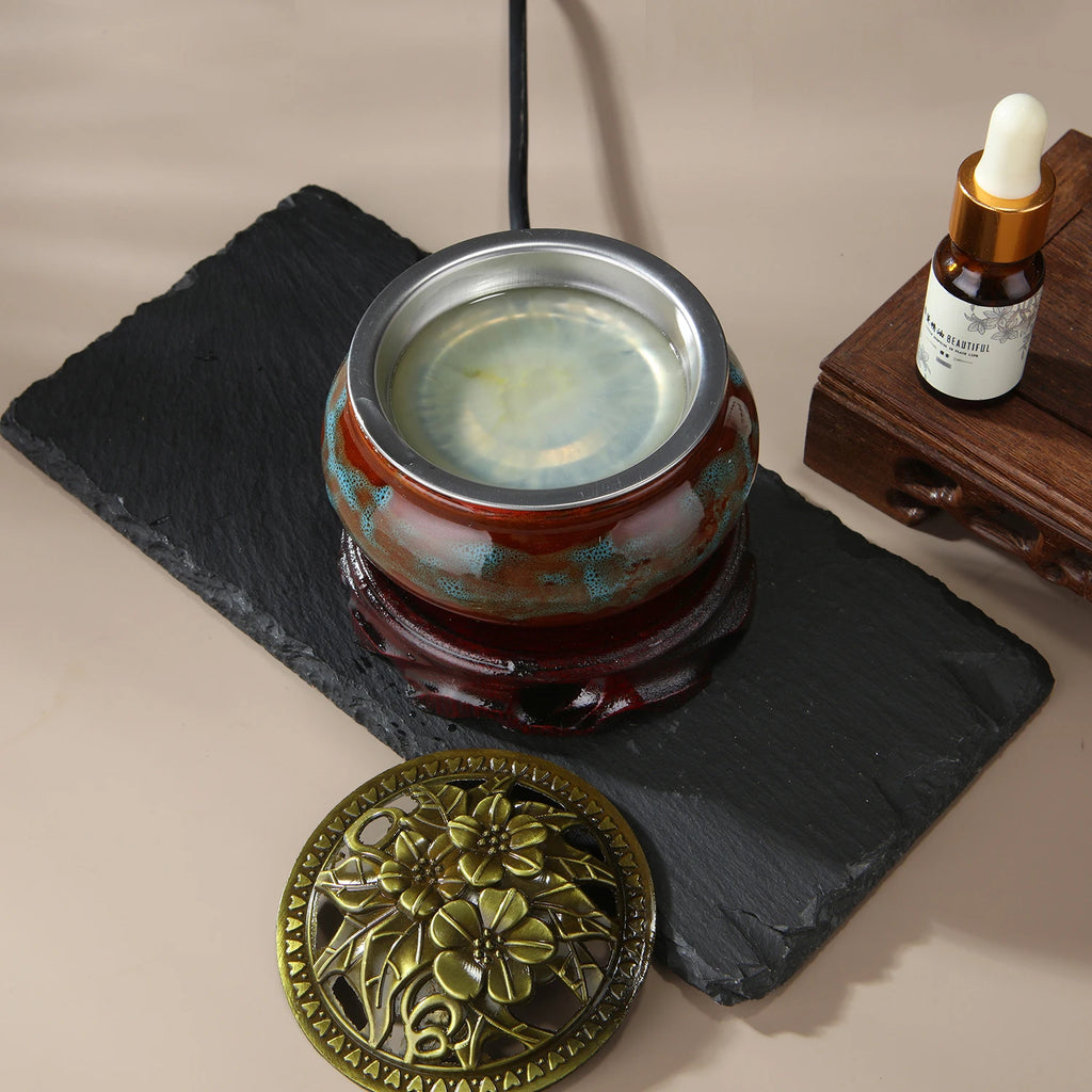 Quemador de incienso electrónico de 220 V, de cerámica, para aceites esenciales, con temporizador y temperatura ajustable, para sándalo y agarwood