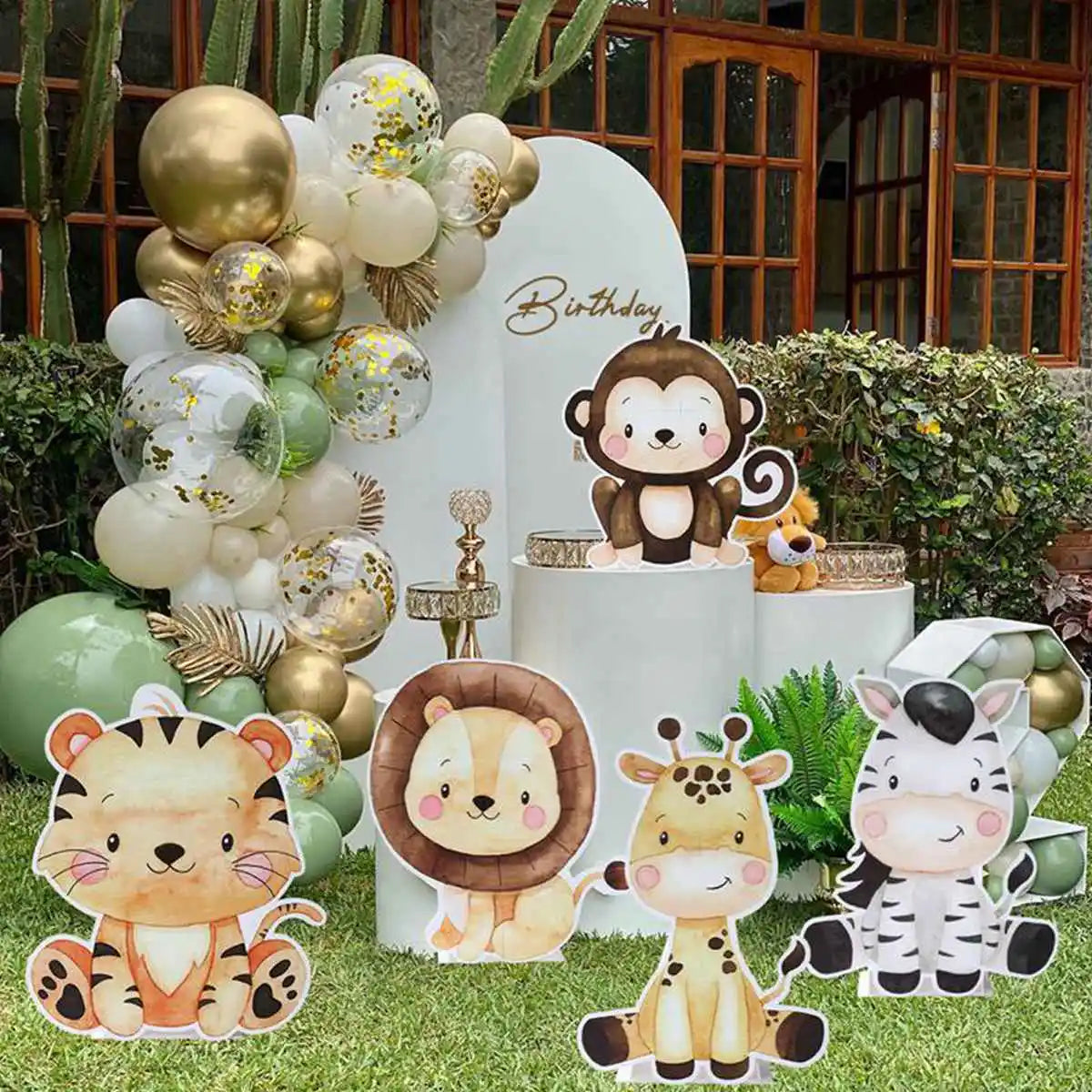 70cm Adorno grande de pie de animales de la selva para fiesta, safari, feliz cumpleaños, decoración de fiesta infantil, bosque de la jungla, decoración para baby shower