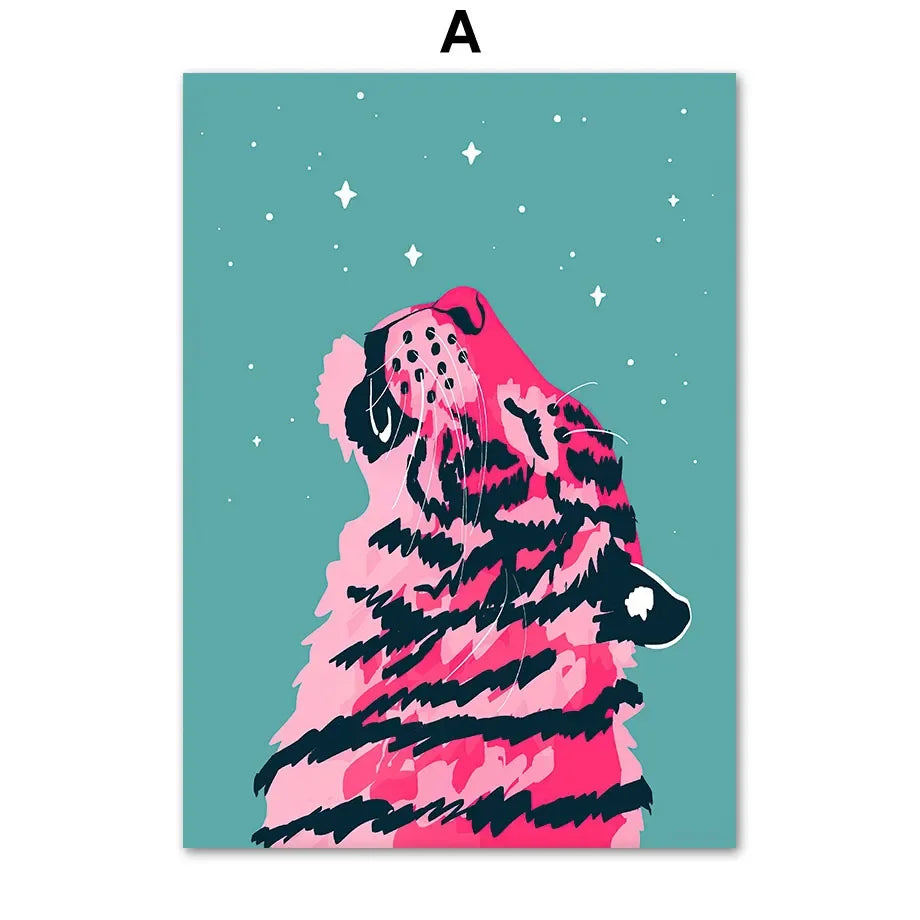 Póster nórdico de lona con diseño de labios, jarrón de flores, guepardo salvaje, tigre, arcoíris, chica, para decoración de sala de estar