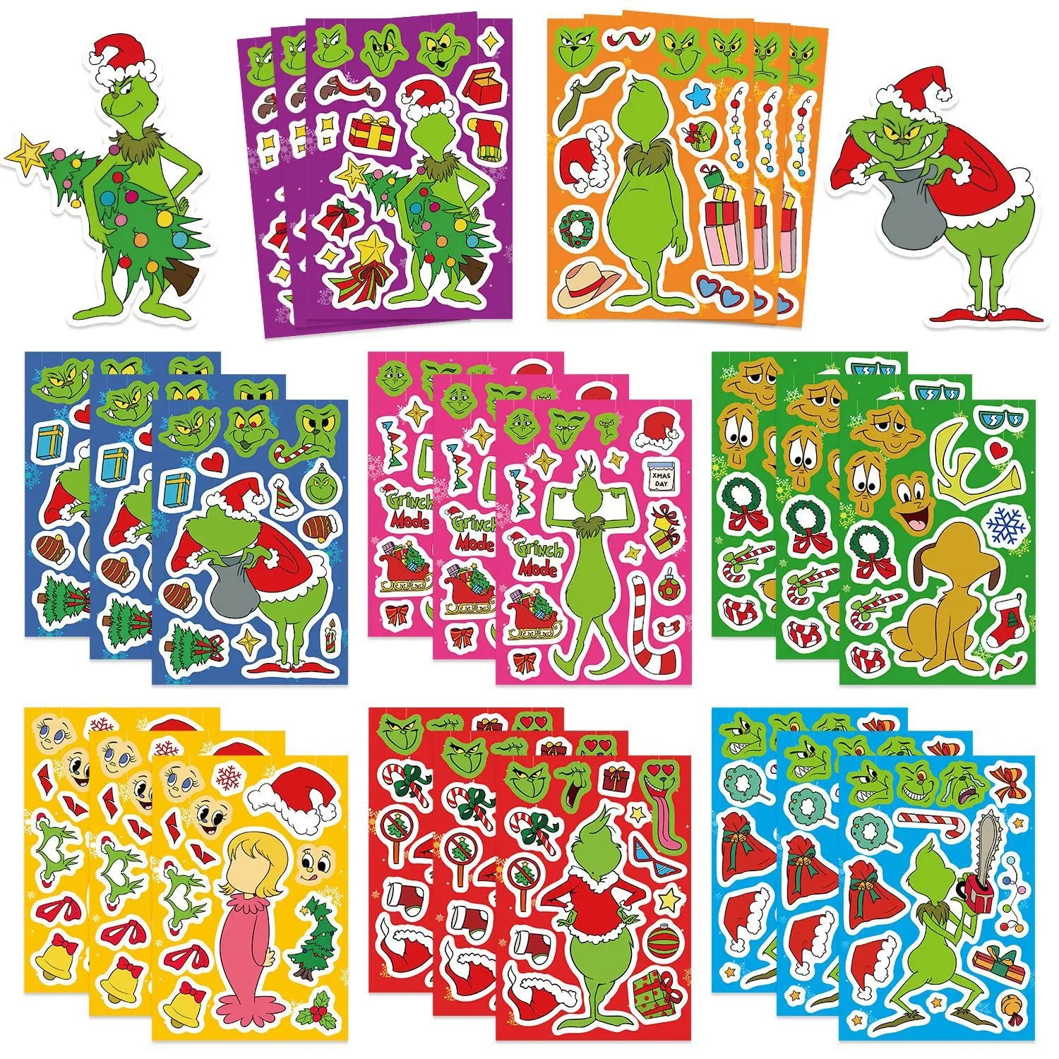 8/16/24PCS Pegatinas de Rompecabezas Monstruo de Pelo Verde de Dibujos Animados Pegatinas para Hacer Caras Manualidades DIY Pegatinas Impermeables