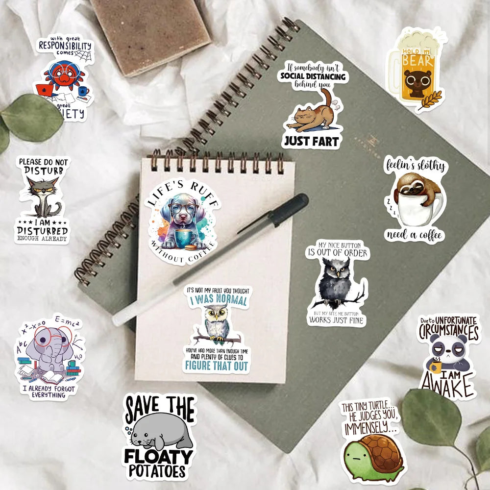 50/100PCS Pegatinas Divertidas de Grafiti con Citas de Animales Impermeables DIY Para Decoración Guitarra Cuaderno Equipaje Papelería