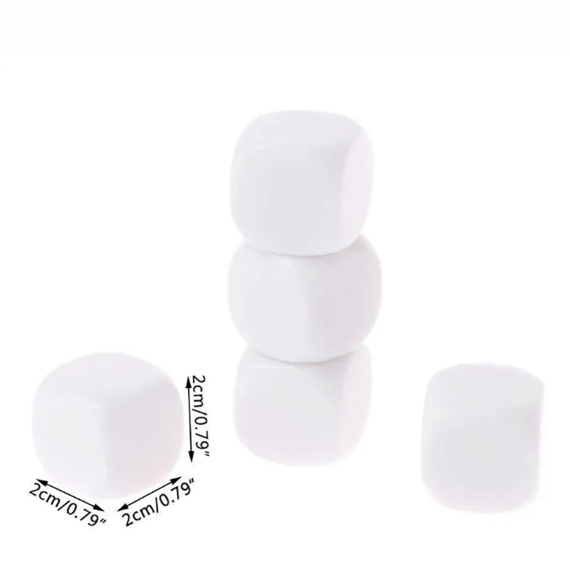 Lot de 10 dés blancs de 20 x 20 mm à 4 faces aux coins arrondis pour jeu de puzzle
