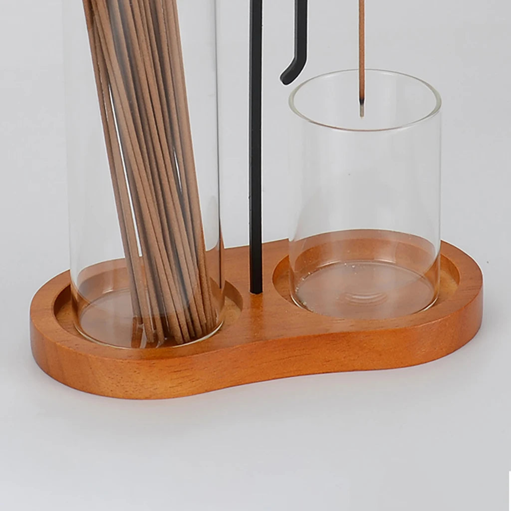 Porte-encens chinois Jing anti-cendres volantes avec cendrier en verre et organiseur de bâtonnets d'encens Décoration intérieure