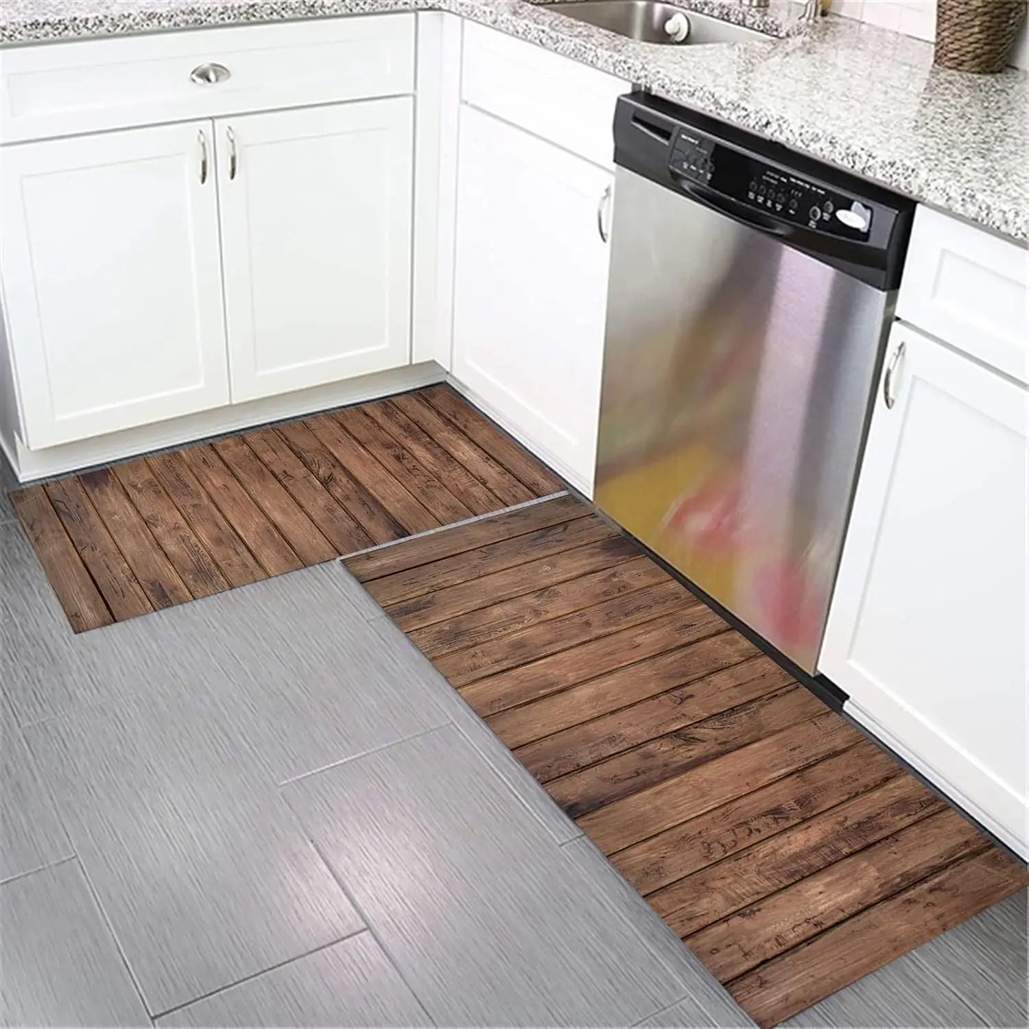 VIKAMA 1/2 PIEZAS Tapete de Cocina de Madera Vintage Cómodo Antideslizante Alfombra de Área Interior Tapete para Pies Decoración del Hogar Lavandería Balcón