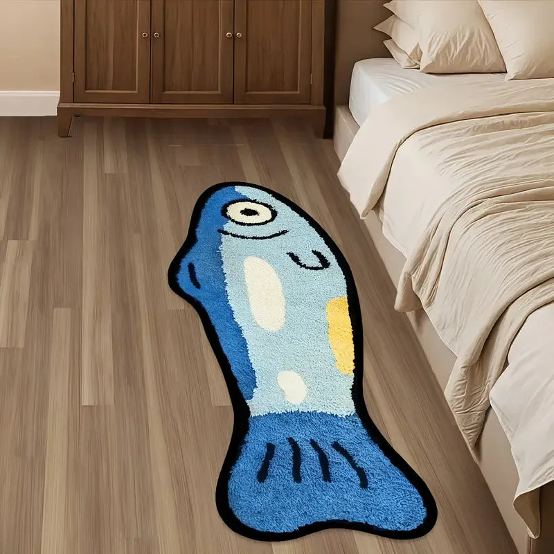 Tapis Vikama Motif Poisson Salé Bleu De Dessin Animé, Doux Et Lavable Pour La Décoration Intérieure, Adapté Aux Salons, Chambres, Entrées Et Cuisines