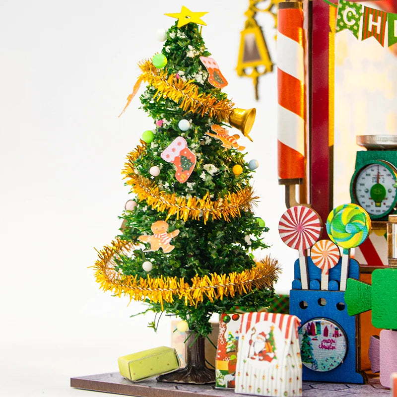 Christmas Candy House DIY Wooden Cottage Kit - 3D Puzzle Miniature Model, Creative Home Decor, Holiday Gift