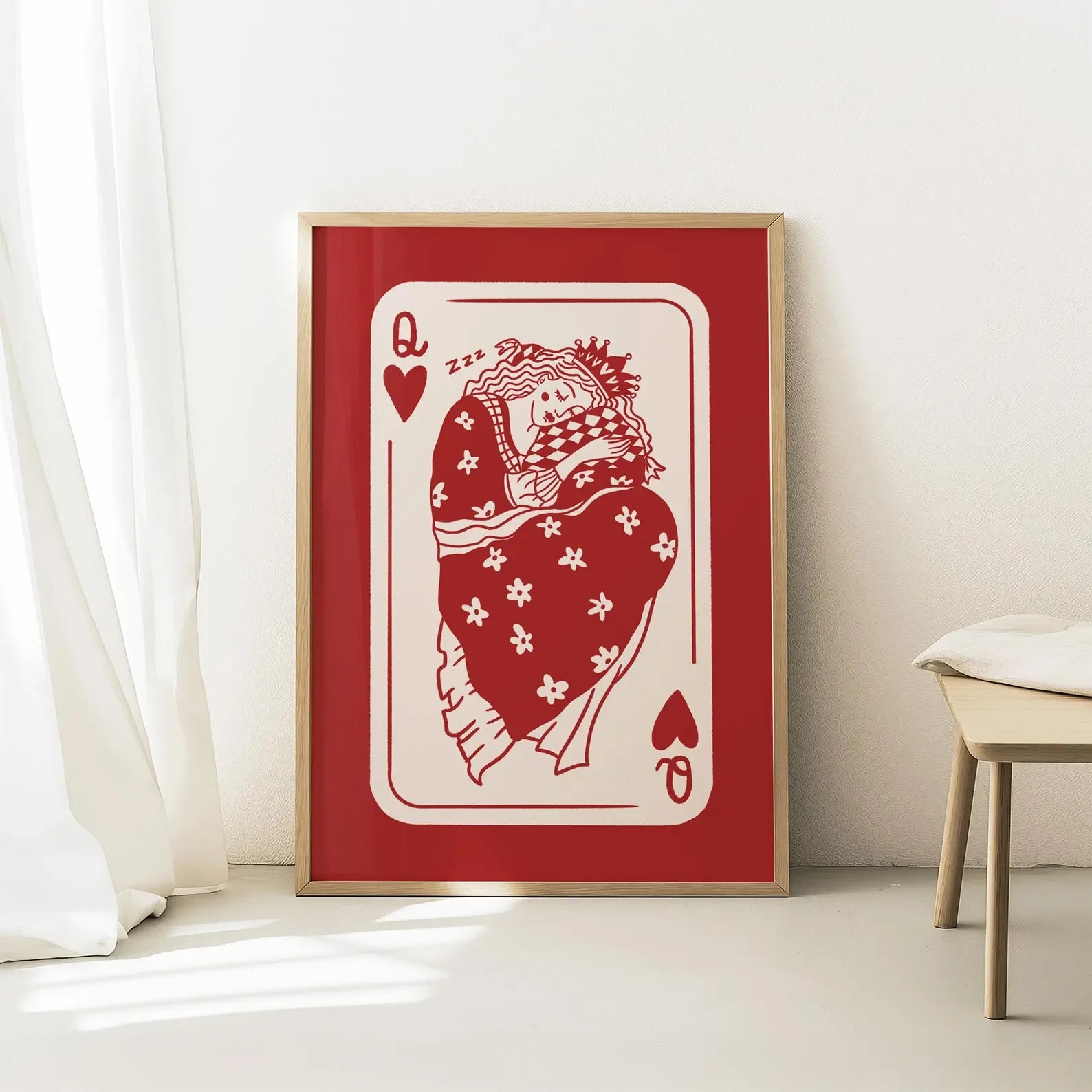 Queen of Hearts Wall Art Print | Colorful Playing Card Digital Download | Maximalist Card Decor | Dopamine Queen Illustration |