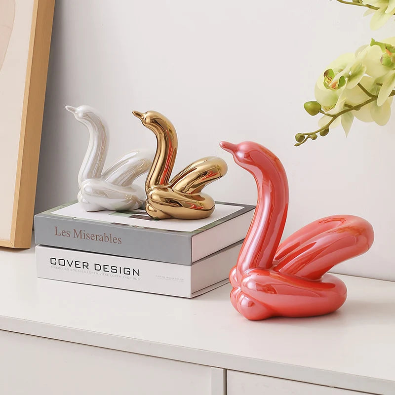 Sculpture cygne en céramique nordique, figurine décorative animale, décoration d'intérieur, accessoire de chambre, article décoratif cygnes