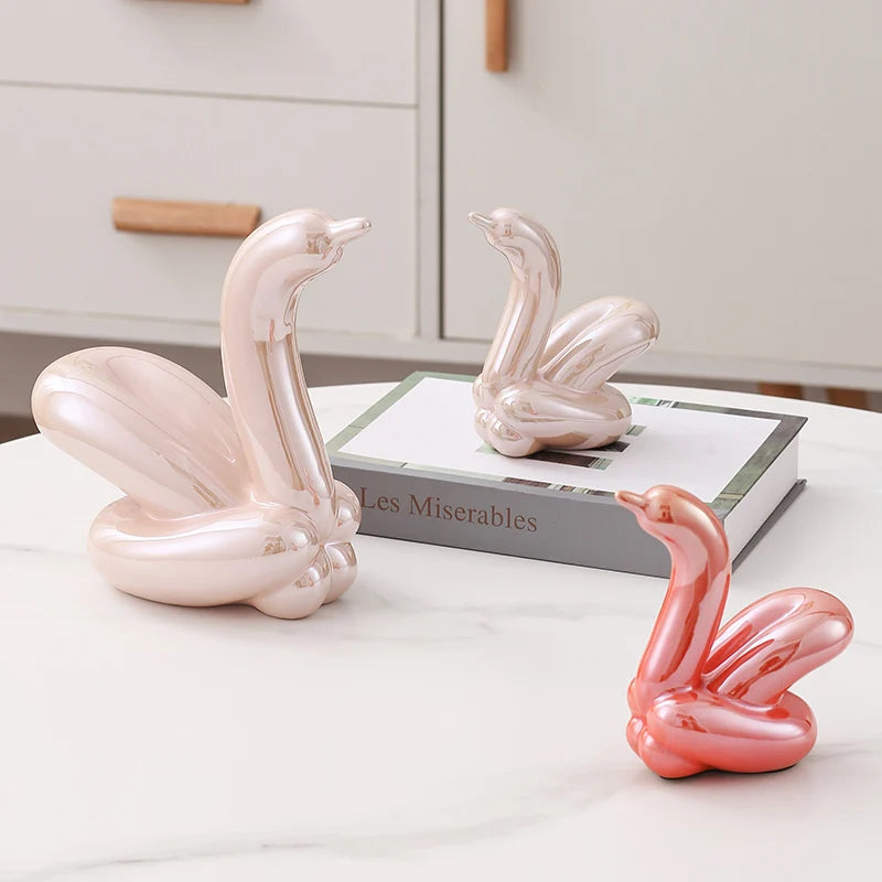 Sculpture cygne en céramique nordique, figurine décorative animale, décoration d'intérieur, accessoire de chambre, article décoratif cygnes