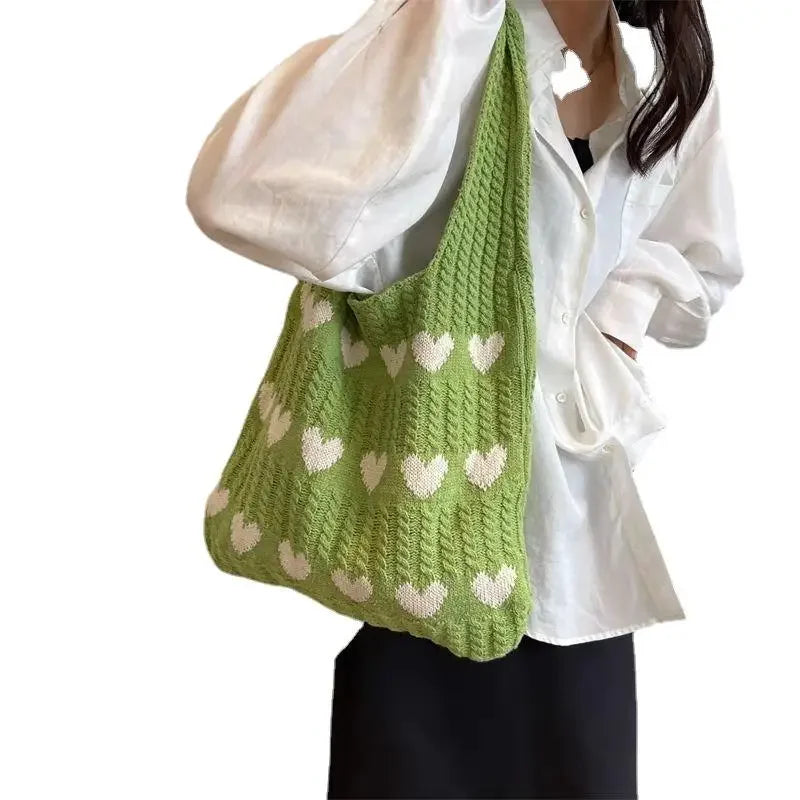 1 Bolso de Punto, Bolso Tote con Forma de Corazón, Bolso de Hombro Diagonal para Mujer, Bolso Tejido Moderno y Personalizado