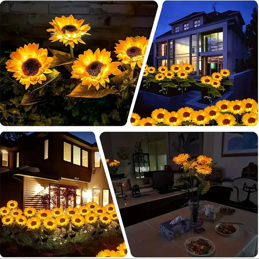 1 ud. luces LED solares de girasol de 1/3 cabezas, iluminación de ambiente blanco cálido para decoración exterior de jardín, patio, césped