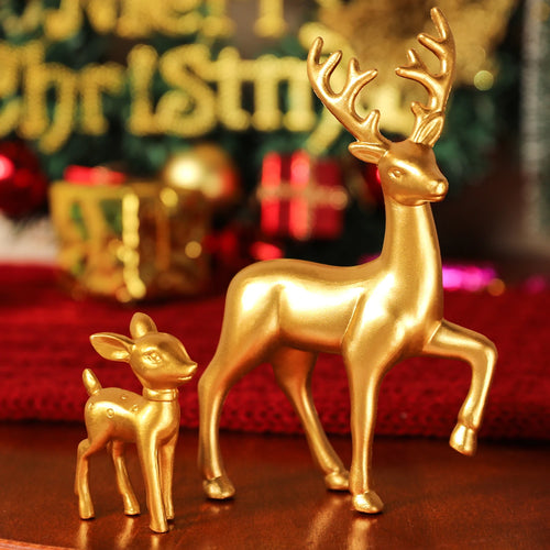 Juego de 2 unidades, familia de renos de Navidad, decoración navideña, estatua de resina, decoraciones festivas para el hogar, decoración interior, regalos de Navidad.