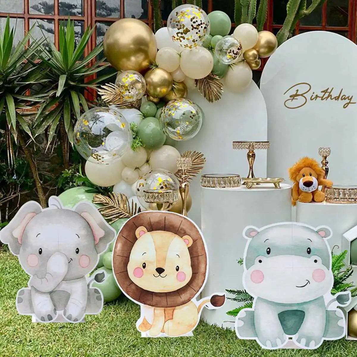 70cm Adorno grande de pie de animales de la selva para fiesta, safari, feliz cumpleaños, decoración de fiesta infantil, bosque de la jungla, decoración para baby shower