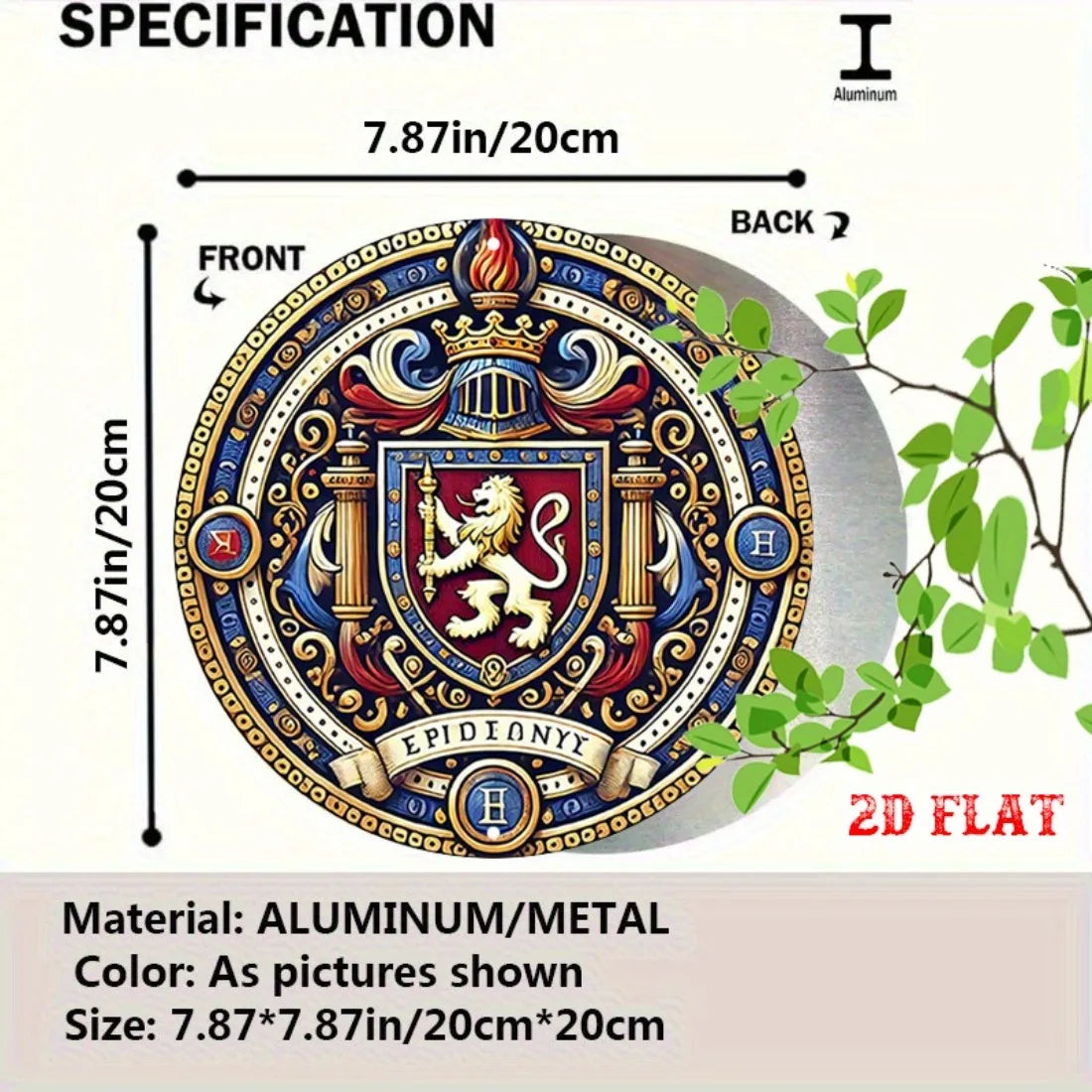 Placa de pared metálica vintage con escudo de león, letrero de emblema real de aluminio 2D para decoración de hogar, garaje, cafetería u oficina