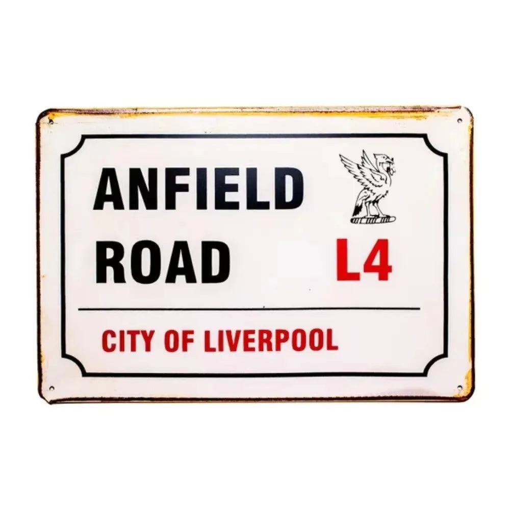 BrandName Big Aluminum Anfield Road Sign | Vintage Liverpool Theme | Metal Plaque Decor for Home Bar Walls