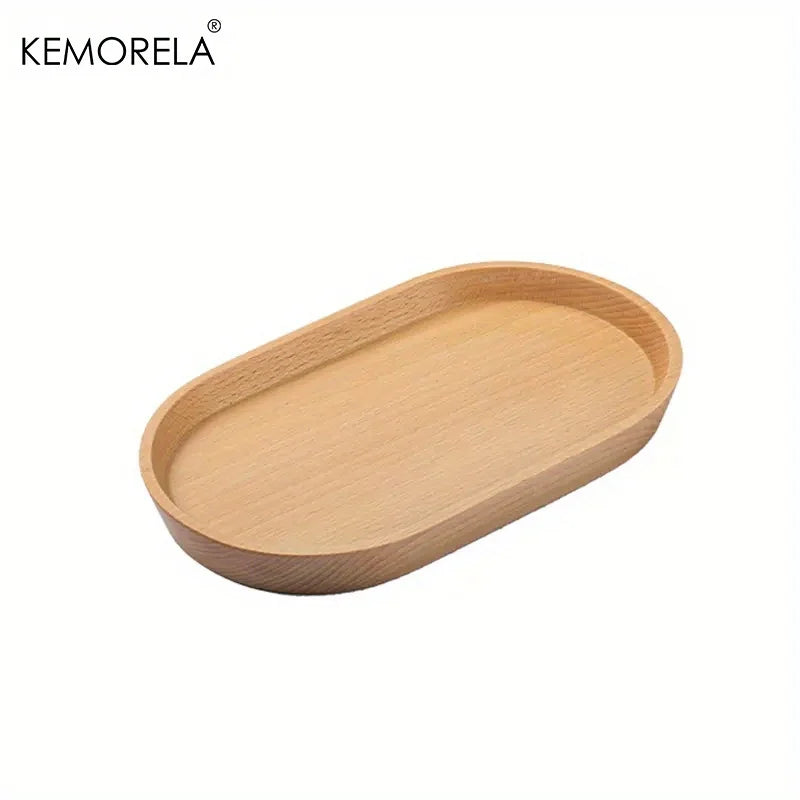 KEMORELA 1PCS Vajilla de madera maciza, plato de postre redondo, bandeja de madera de estilo japonés, plato para aperitivos, plato para frutas secas, plato de madera
