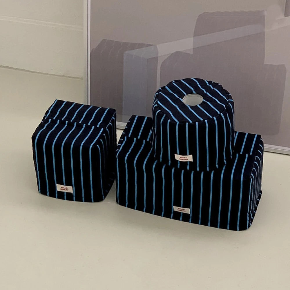 Caja de pañuelos a rayas Estuche de pañuelos retro para sala de estar Soporte de papel para pañuelos Bolsa de pañuelos Almacenamiento y organización de cocina Decoración de escritorio