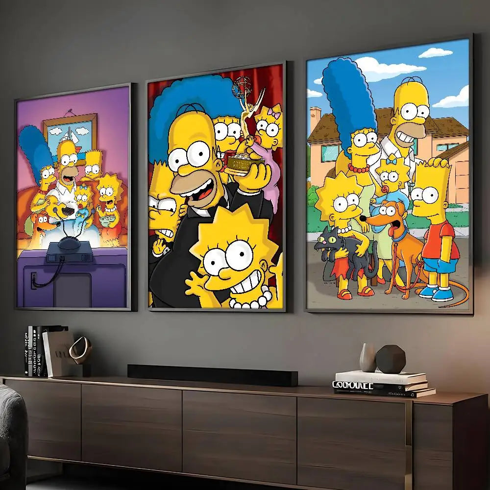 Dessin animé drôle Les S-Simp-sonsS Poster Art Mural Adhésif Imperméable Décoration Esthétique pour Maison Salon Chambre Bar