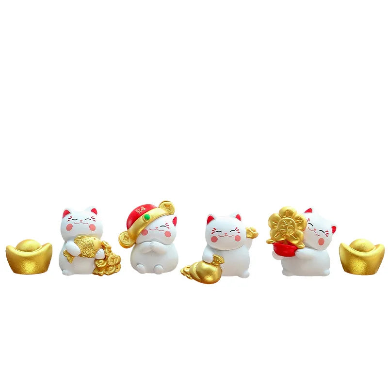 4/6 Pièces Dessins Animés Chats Porte-Bonheur Figurines Miniatures Micro Paysage Ornements pour Décorations de Bureau de Maison Accessoires Cadeaux