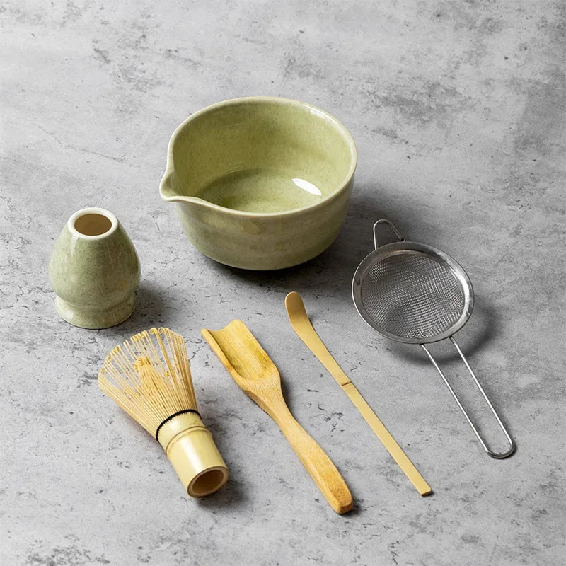 4/5/6 Pièces Ensemble Matcha Fouet en Bambou Cuillère à Thé Bol en Céramique Ensembles de Thé Traditionnels Outils de Fabrication de Thé à Domicile Accessoires Cadeaux d'Anniversaire