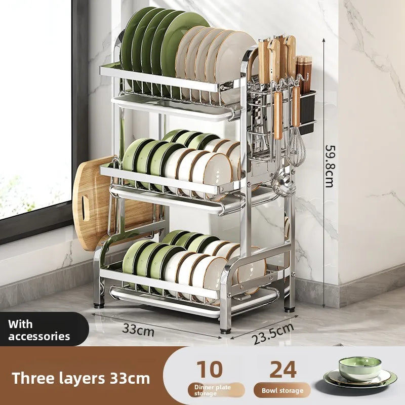 Rejilla de secado de platos de acero inoxidable, escurreplatos compacto de cocina, juego de escurridores, escurridor grande a prueba de óxido con soporte para utensilios