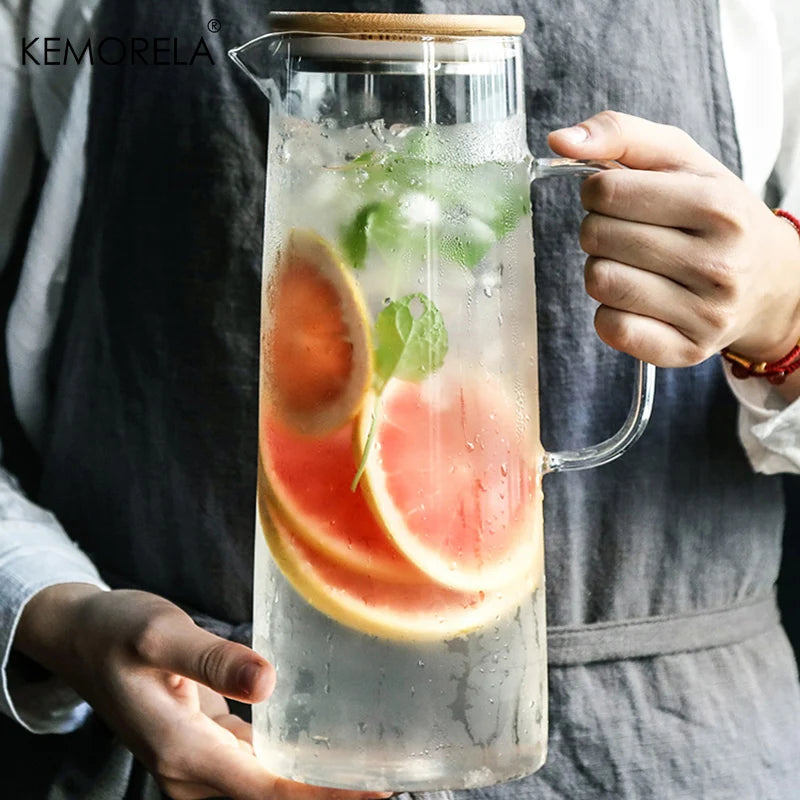 Nouvelle bouilloire en verre épaissi de 1000 ml/1500 ml avec couvercle en bambou et filtre, peut être ajoutée à la bouilloire pour jus et café