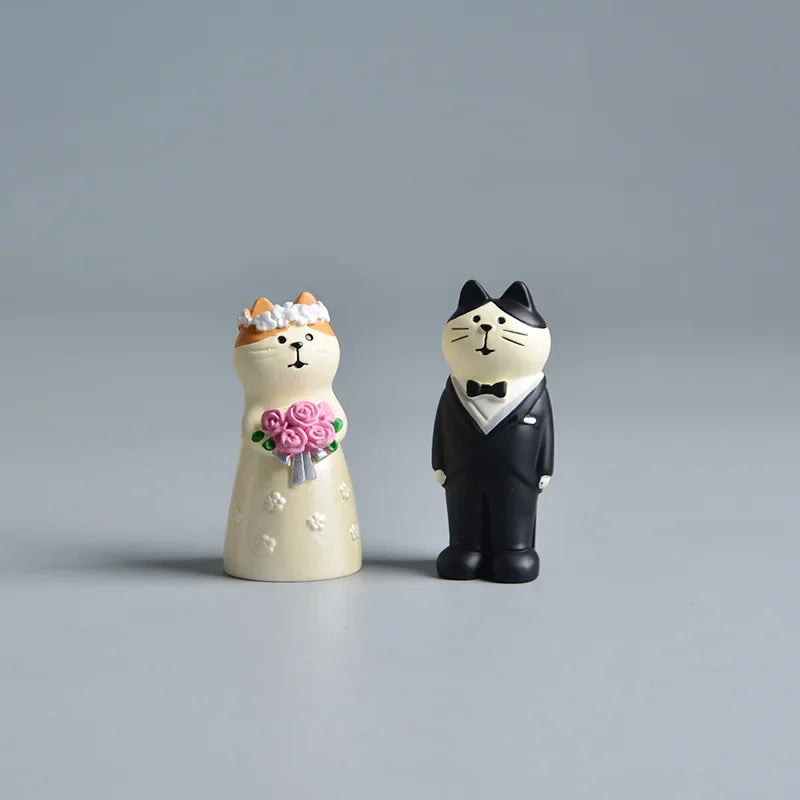Mignonne figurine de mariage en résine "Zakka" Chat mariée, poussette de bébé, miniatures, modèle, décorations de gâteau, artisanat, accessoires de bureau