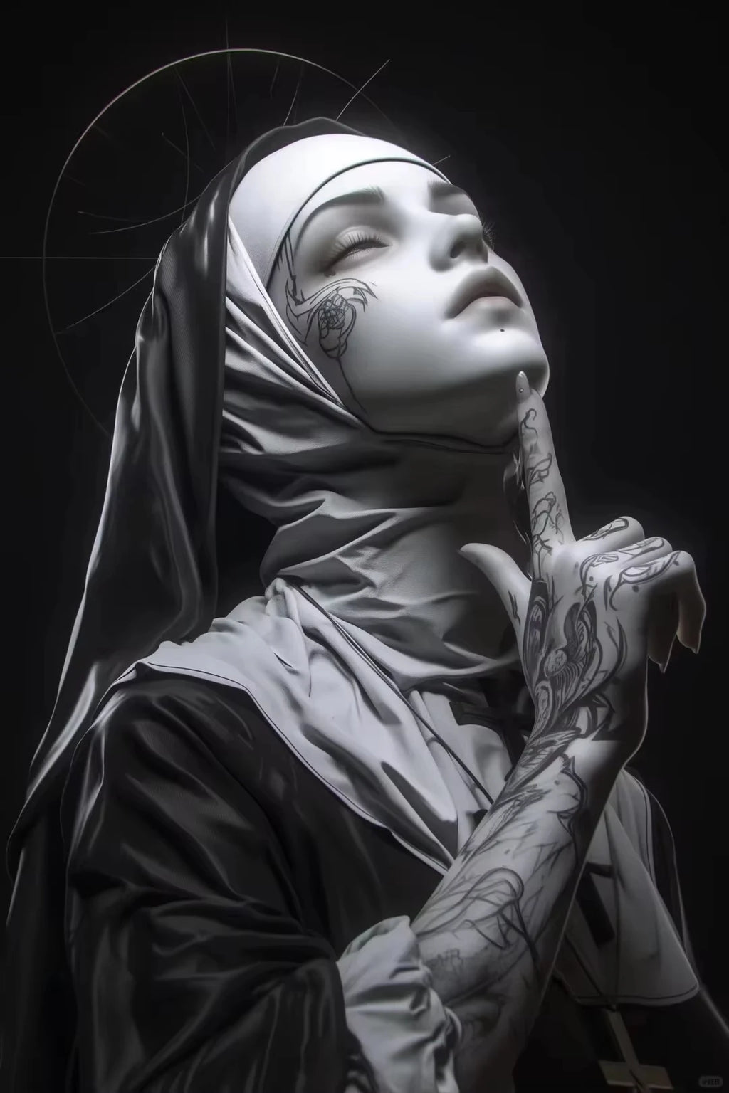 Póster de Monja con Ametralladora Tatuada Sexy, Estampado de Monja Cristiana Fumando, Lienzo para Sala de Estar, Fondo de Pared, Decoración del Hogar