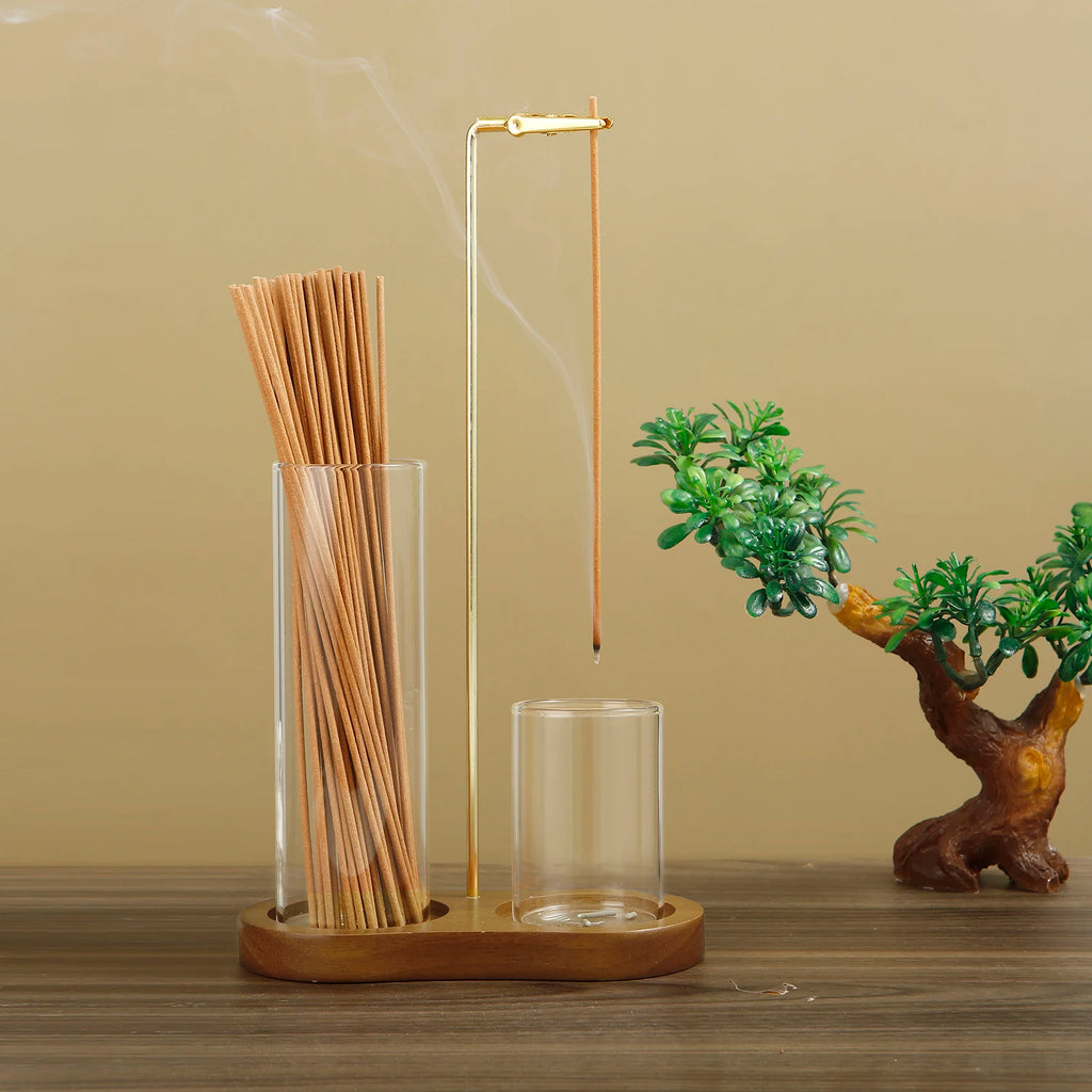 2 in 1 Incense Holder for Sticks Anti-Ash Flying Incense Burne with Glass Ash Catcher and Sticks Organizer for Meditation Yoga
