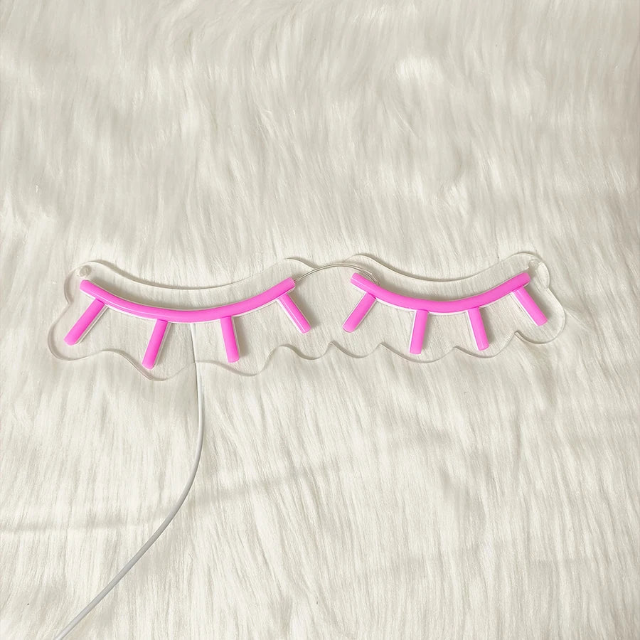 Pink Eyelash Led Neon Sign, Suitable For Eyelash Room Decor, Art Wall Lamp In Dressing Room And Beauty Salon, Powered By Usb.