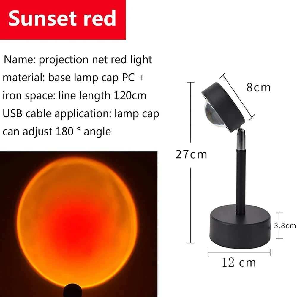 Proyector de luz nocturna LED USB, lámpara de escritorio de proyección de sol rojo arcoíris para decoración de pared de dormitorio, bar, cafetería