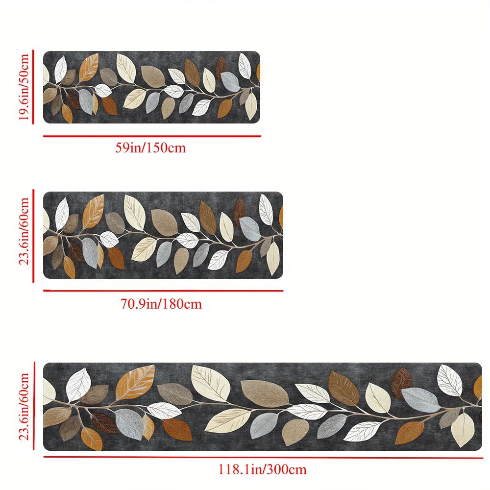 Alfombra de cocina con diseño de hojas, degradado gris, felpudo, alfombra para pasillo, alfombra de invierno para dormitorio, alfombra cálida para sala de estar
